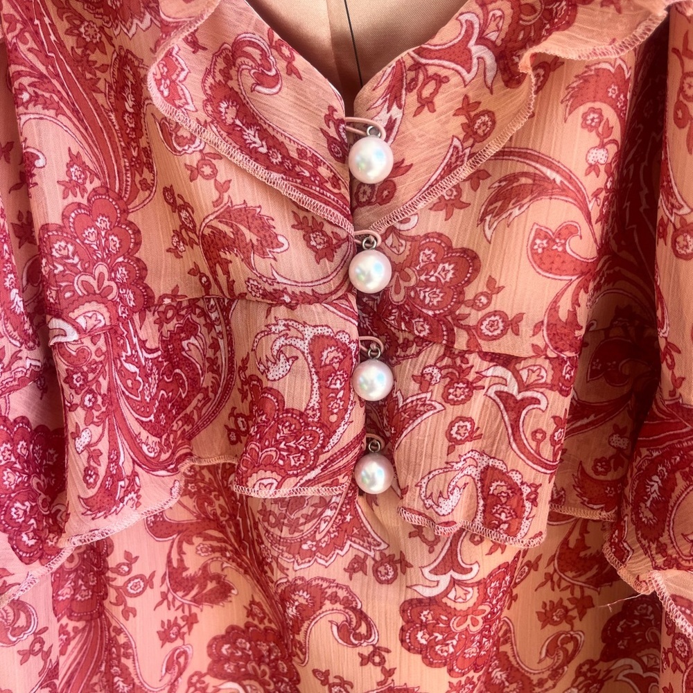 EXPRESS Adjustable Strap Pink Paisley Tank Top with Pearl Details NWT Women’s XL - Picture 9 of 12